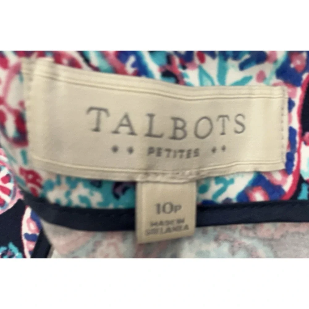 Talbots Pencil Skirt 10P‎ Blue Paisley Cotton Stretch Preppy Coastal Artsy
